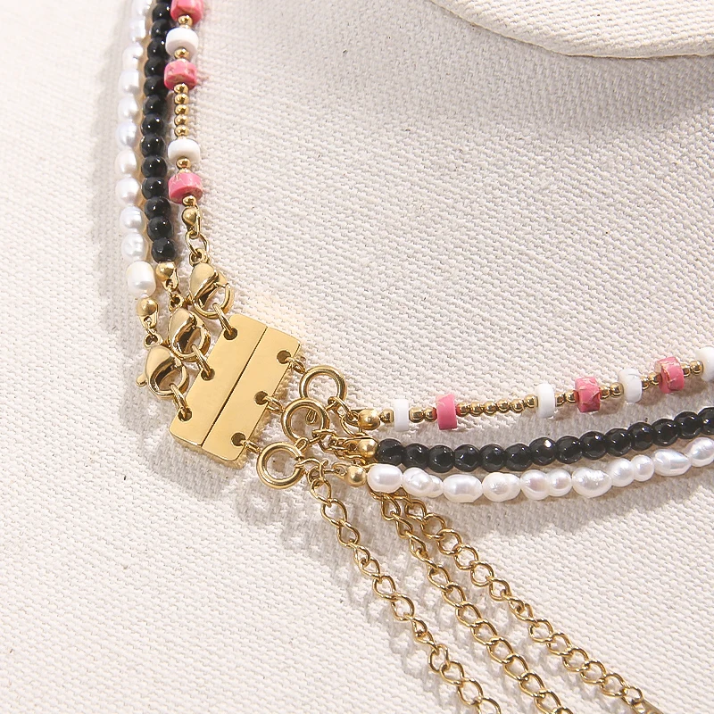 Designer Style Stainless Steel 14k Gold Plated Magnetic Necklet Triple Layering Clasp Chain Accessories