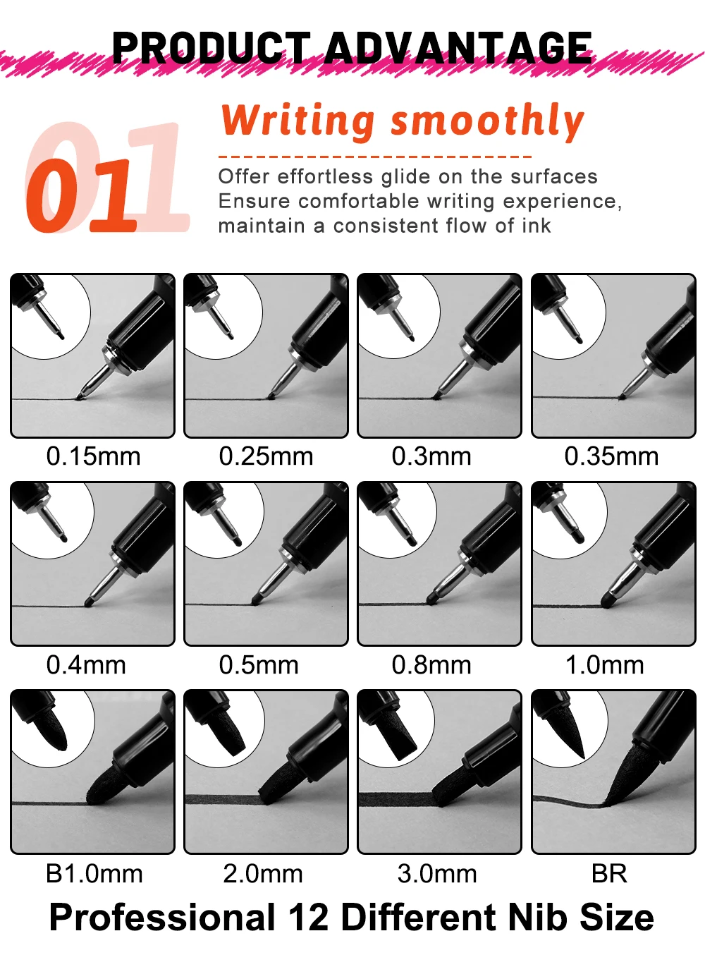 High Quality Sketching Permanent Micro Fineliner Color Finelin Liner Extra Point Tip Felt Fine Line Black Thin Marker Pen Set