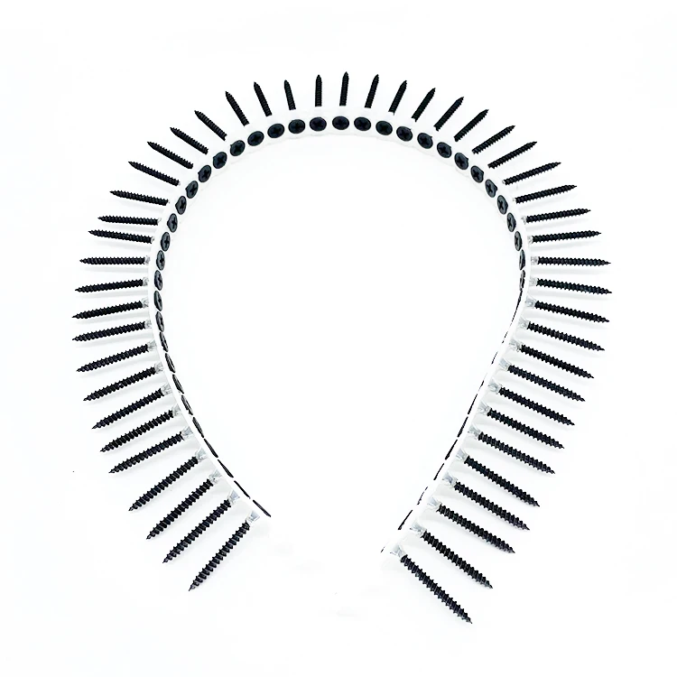 High Strength Plastic Strip Chain Collated Black Phosphate Drywall Screws Bugle Head Gypsum Screw
