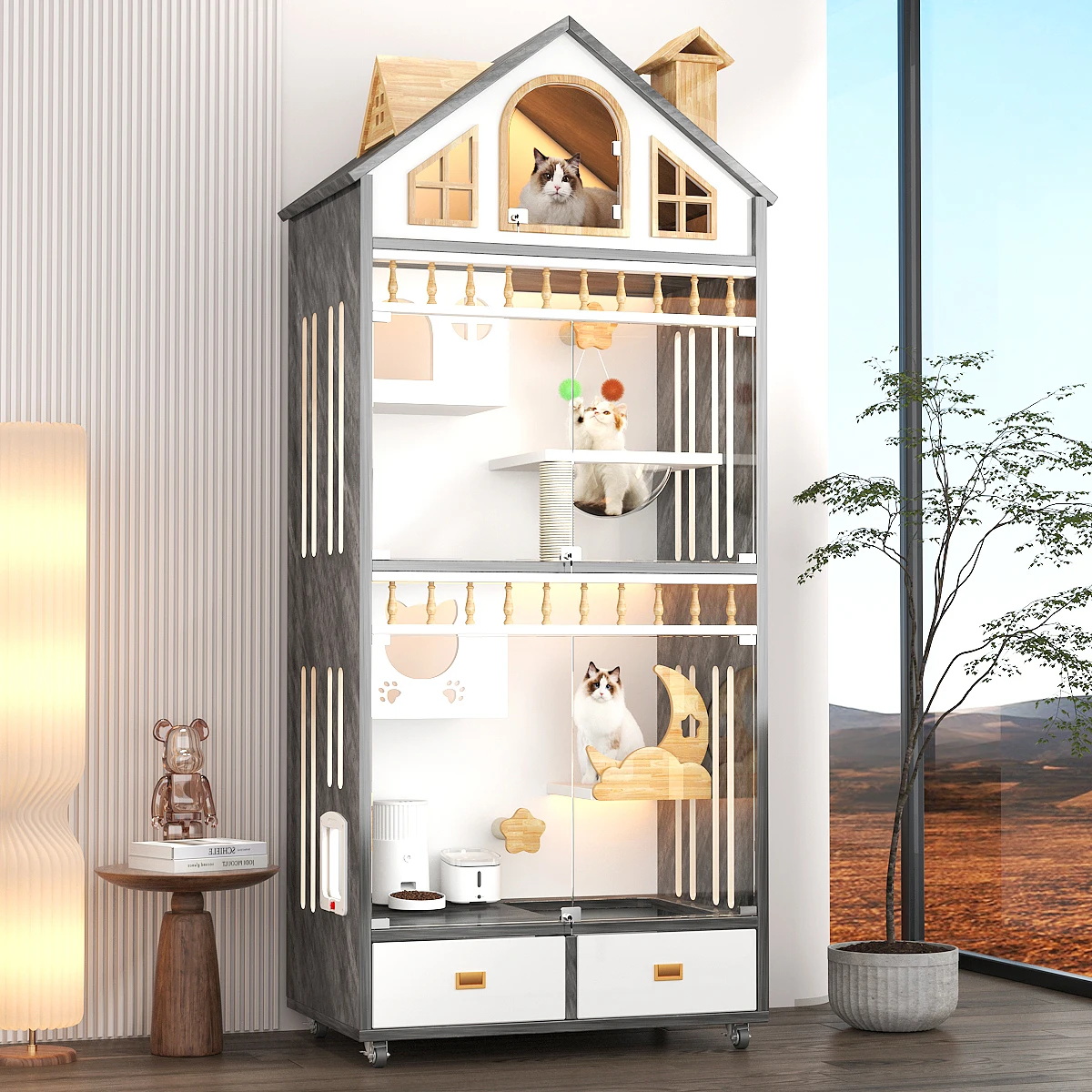 Pet house  cat bed indoor  cage small house large cat kennel solid wood house