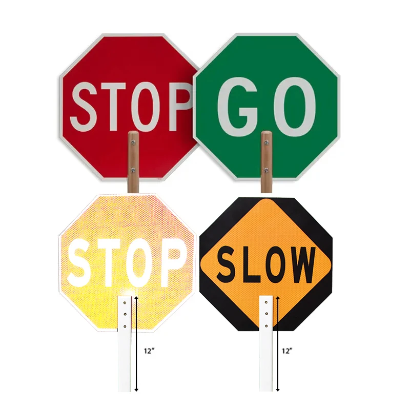Custom Double Sided Traffic Paddle Traffic Control Signs Reflective Aluminum Hand Held Stop Slow Sign Stop Slow Paddle Sign