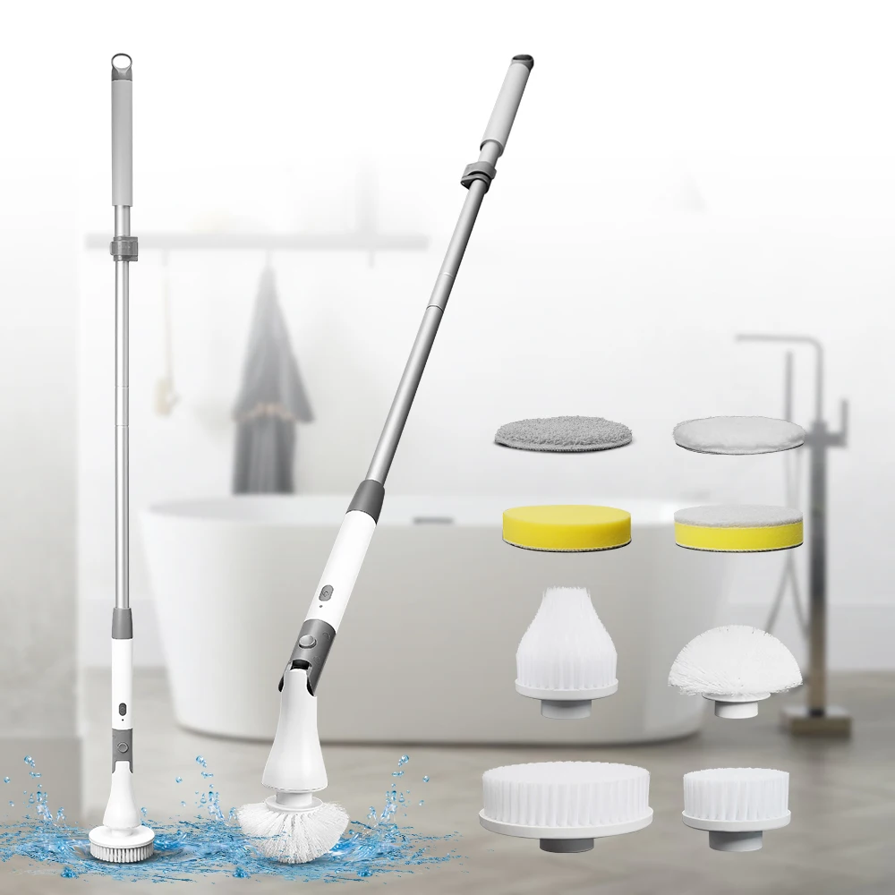 150 Mins Long Run Time Two Rotation Speed  Electric Spin Scrubber With Extendable Handle for Cleaning Bathroom