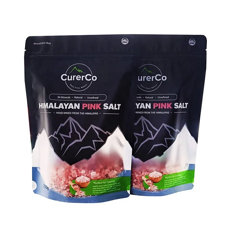 Customized printed logo plastic sea salt packaging pouch bag / stand up himalayan pink salt pouch with clear window