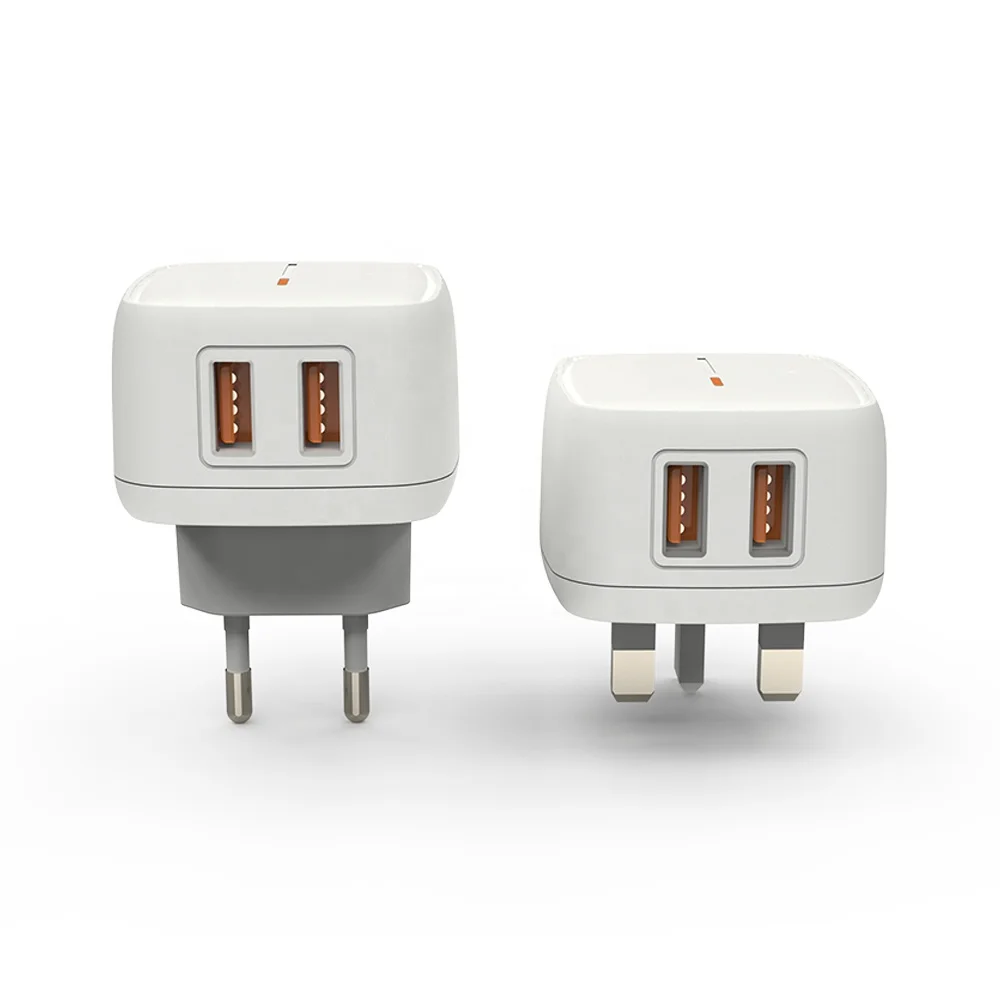 YC-249B 2021 Original 3 pin Plug US EU UK Travel USB Phone Charger Power Adapter Universal 12W 2 Port UK Charger For iphone