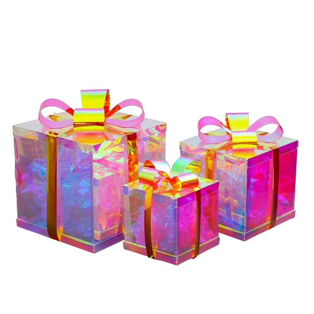 Fancy Quality Unique Christmas Decoration Gift Boxes  LED Light Christmas Gift Box Set
