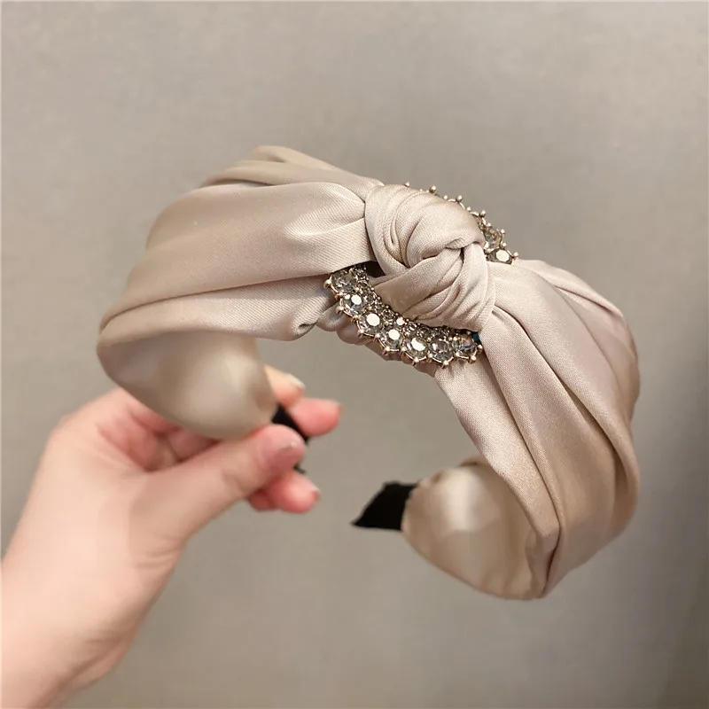 American Style Summer Spring Diamond Cross Headband Fashion Cross Knot Hairband Silk Headband for Women