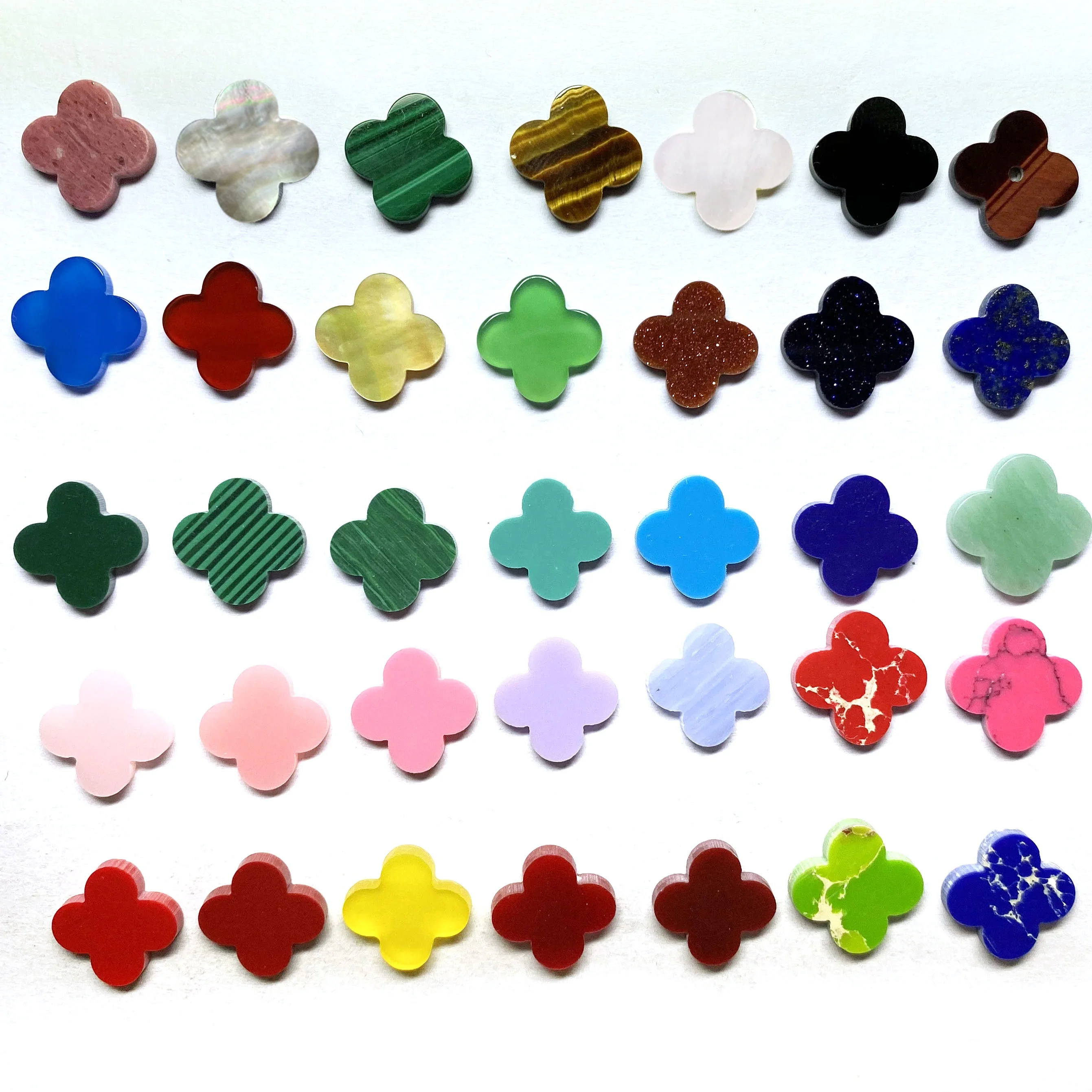 Wu Zhou Wholesale Natural Malachite  Agate  Tiger eyes Stone Mother Of Pearl Clover Four Leaf Clover Stone for Jewelry Making
