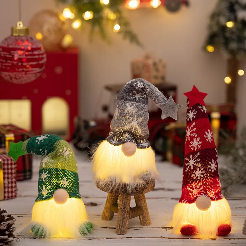 Santa Claus Christmas Doll With Light Merry Christmas Gnome Doll for Home Ornaments Xmas Tree Decor Natal Gifts