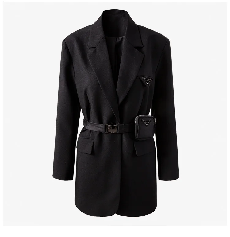 2021 Wholesale Fashion Clothes Women blazer black color fashion shoulder pads elastic waistband design casual blazer