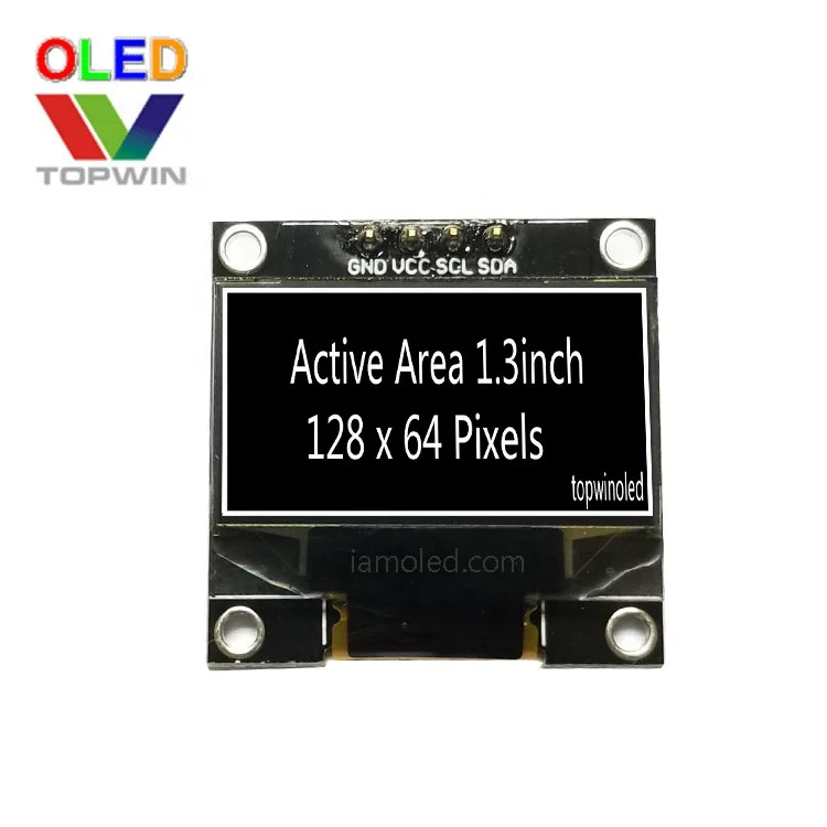 Topwin manufacturer direct sales 1.3 inch 128x64 pixel blue oled display module 4-pin IIC interface with pcb board