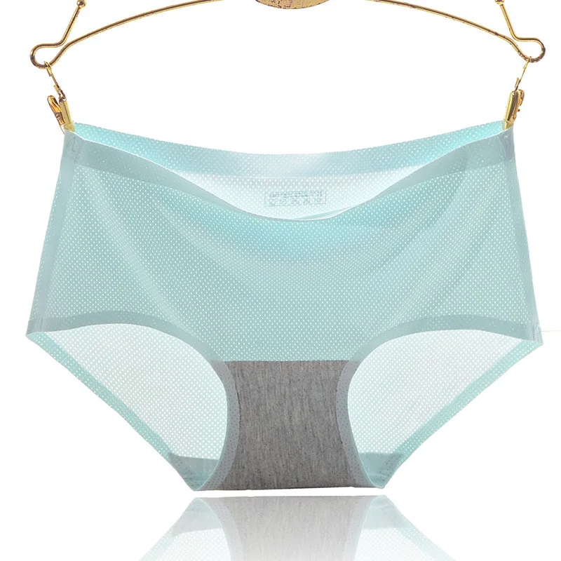 Seamless breathable mesh underwear Ice silk seamless underwear ladies solid color mid-waist briefs underwear women
