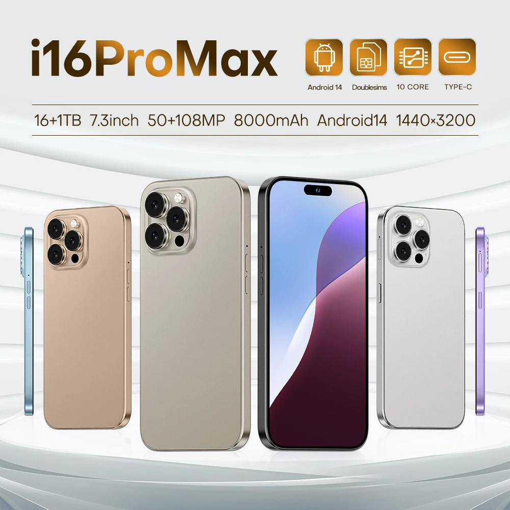 OEM 2024 New Product I16 Pro Max 5G Smartphone 16GB+1TB Full LCD Screen ChatGPT4.5 English Language LTE & CDMA Cellular