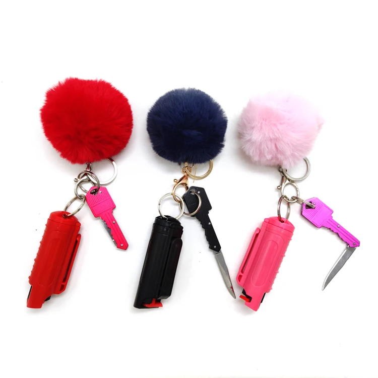 
20ml Self Defense Pepper Spray Keychain Cute with Knife key chain mace Hard Case Plastic Shell Pink Pepper Spray for women 