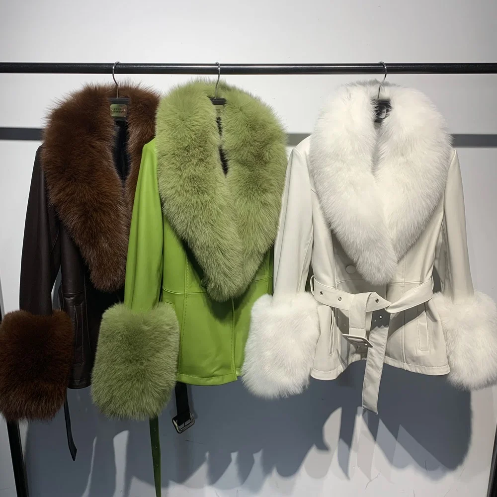 Leather Fur Jacket 2023 Autumn New Fur Collar Leather Jacket Women Elegant Ladies Leather Coat