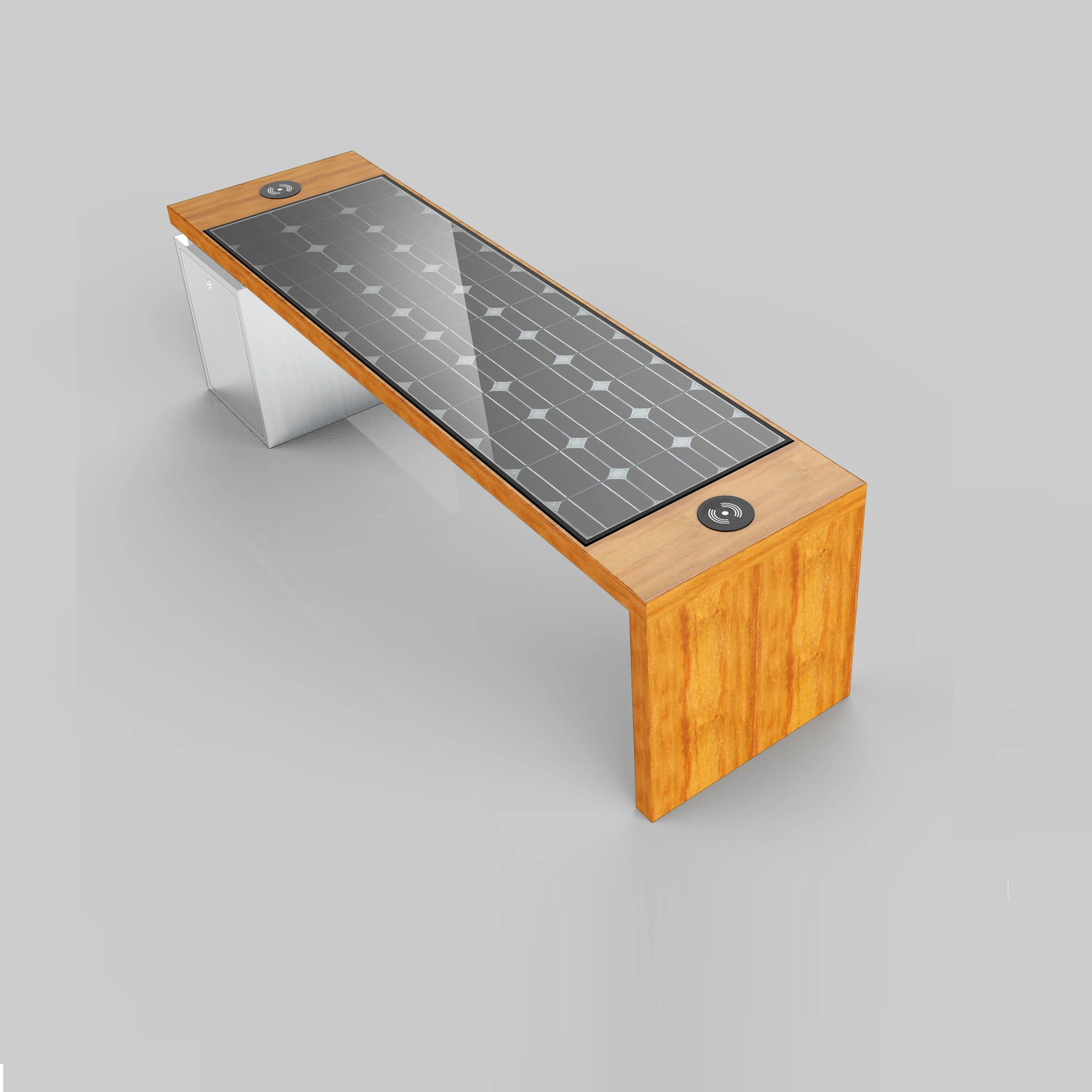 Smart bench energized by solar power with WIFI Bluetooth speaker, Wireless & USB charging, LED strip light and body Induction
