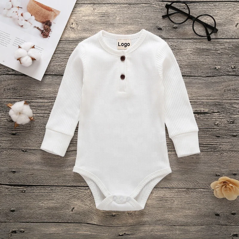 Factory custom wholesale button 3-24 months plain color baby ribbed bodysuit