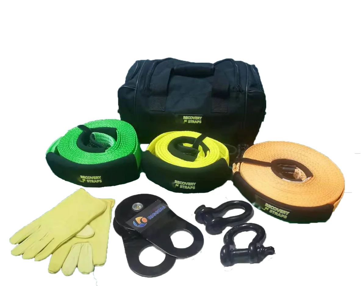 Extreme Duty Tow Strap Recovery Kit: 4inch x 30ft (17,636lbs) 100% Nylon and 5T Elongation Snatch Strap + 3/4 Heavy Duty D Ring