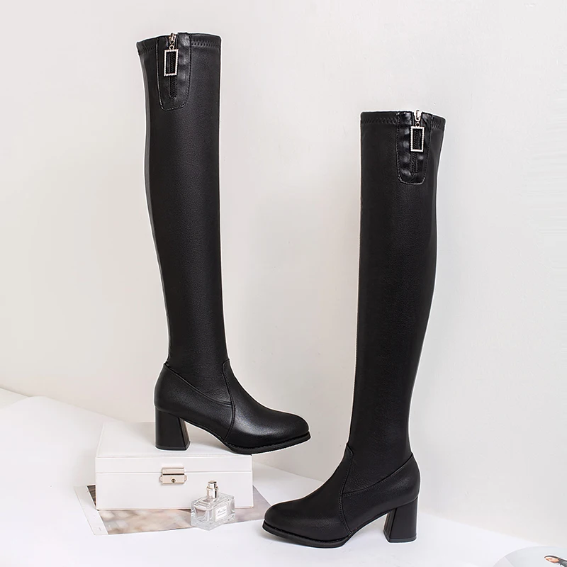 Ladies long PU upper booties women popular boots buckle breathable outdoor female shoes