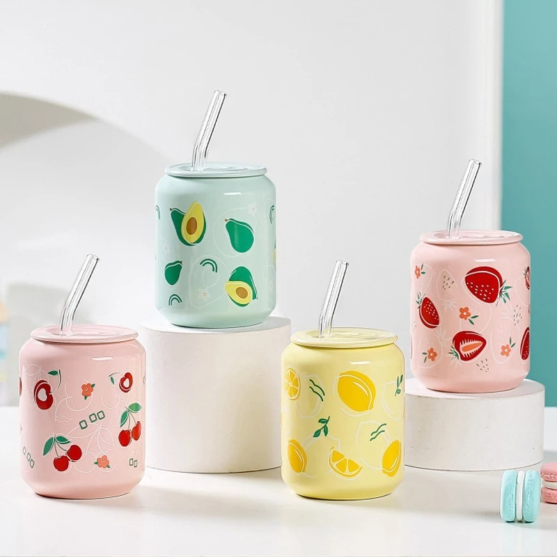 420ml Special Custom Promotional Gifts Cups for Juice Milk Coffee Drink with Straw Cola Shape Ceramic Mug