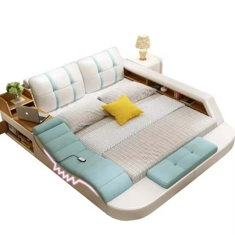 American style  massage bed genuine leather  bed furniture King Size  Modern Bedroom sets