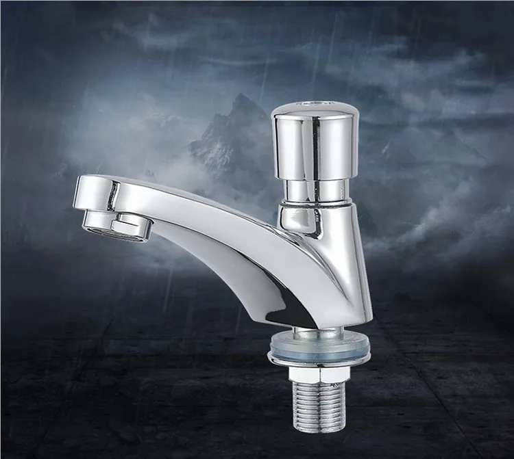 LONGSTAR  Full Copper Time-Delay Single Cold Water Automatic Shut-Off Press-Type Basin Faucet for Public Places