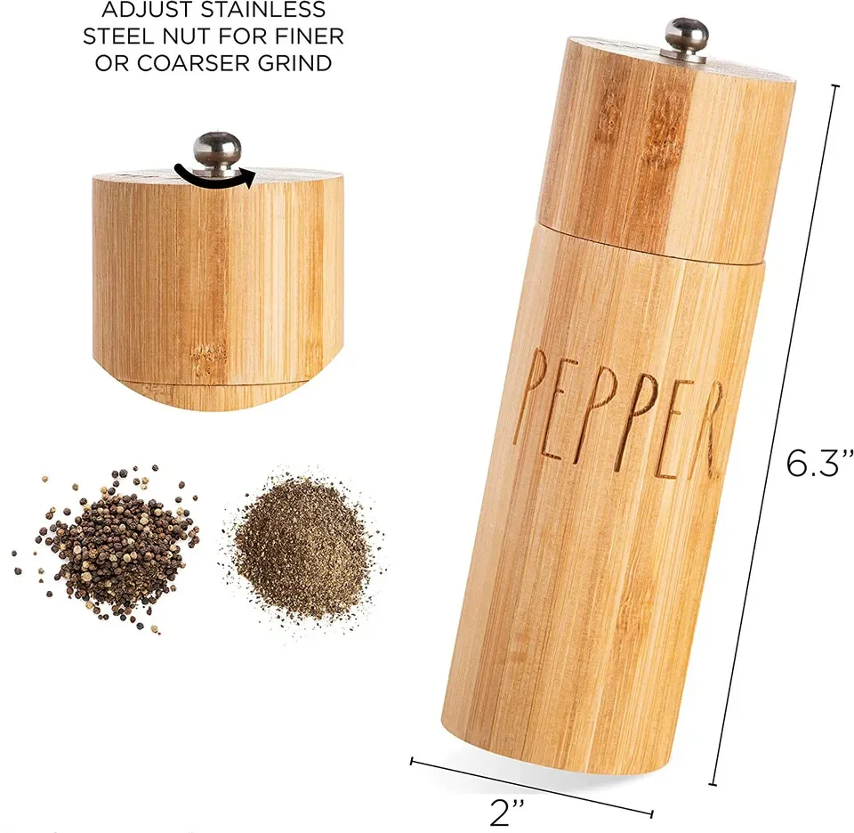 Elegant Sustainable bamboo Pepper and Salt Grinder Set for Seasoning Cooking Dining (1 pack)