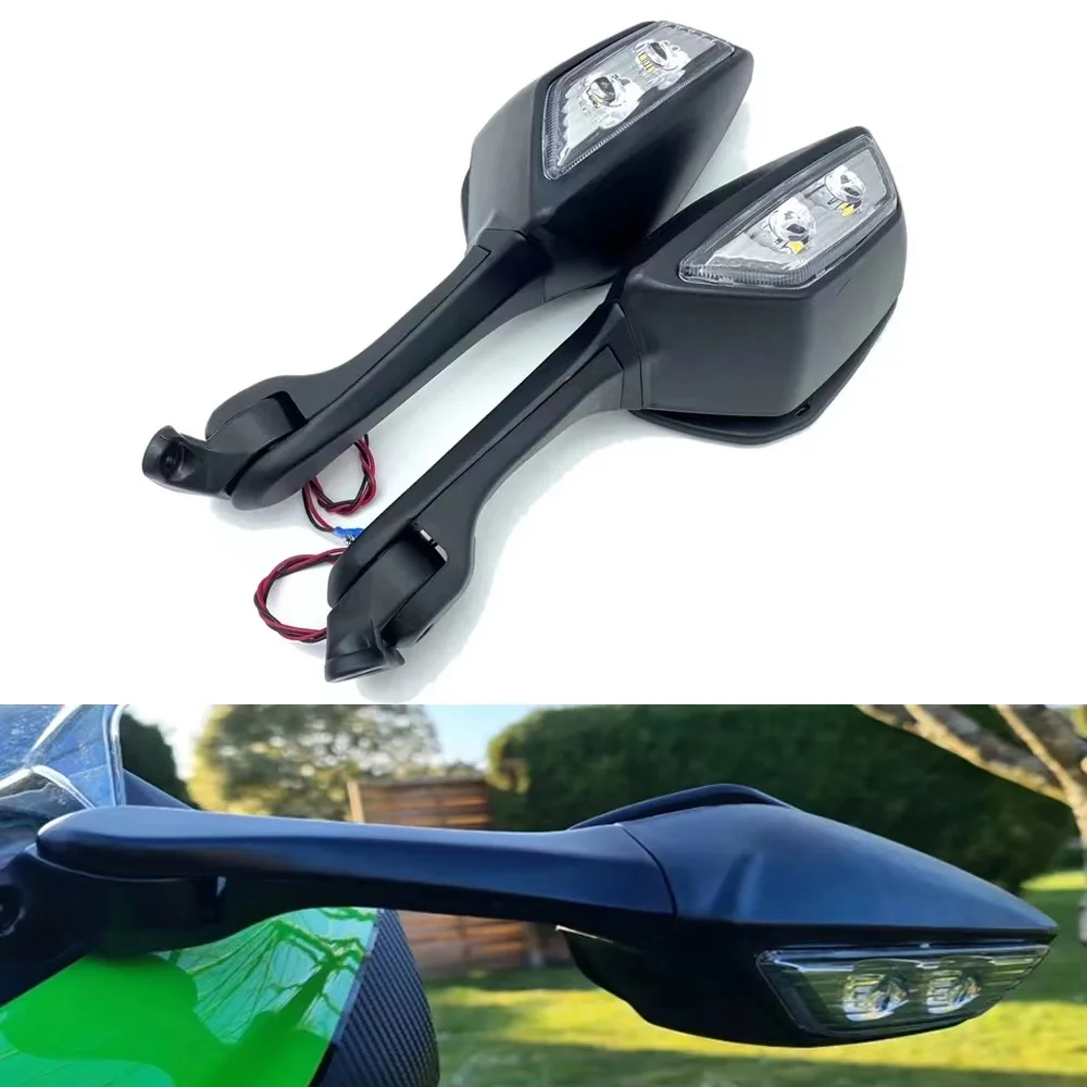 Motorcycle Rearview Rear View Side Mirrors with LED Turn Signal Light For Ninja ZX-10R ZX10R ZX 10R