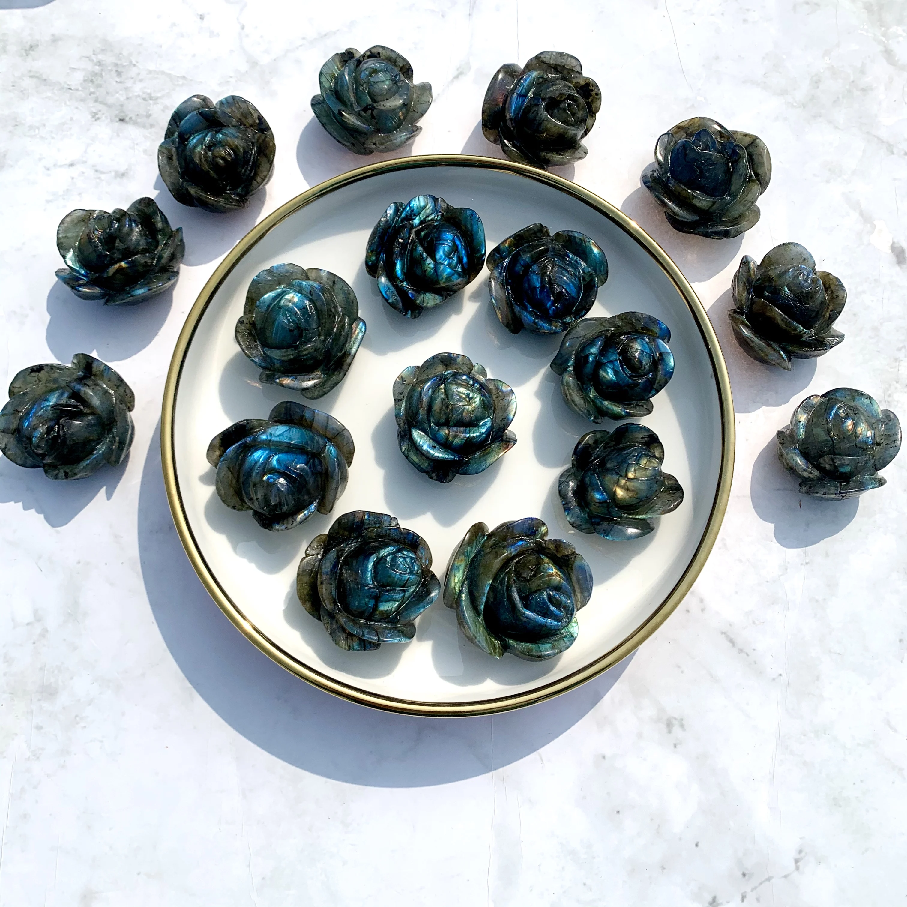 Wholesale Natural Stone Carving Crystal Crafts 3D Laboradorite Rose for Sale