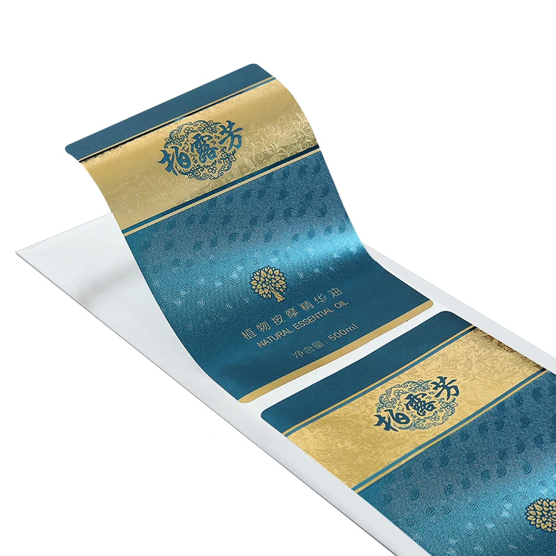 biodegradable waterproof custom roll logo luxury packaging bottle embossed gold labels stickers printing for cosmetic