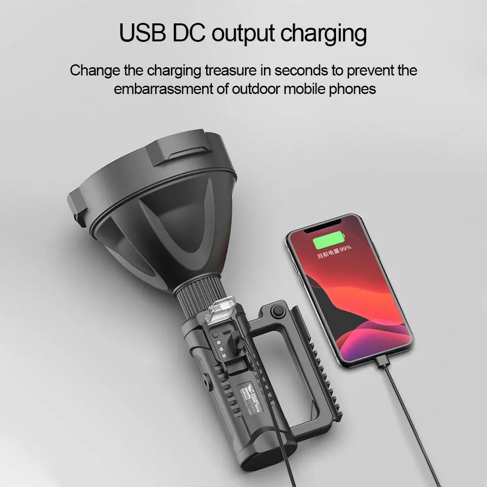 Светодиодный охотничий фонарик XHP70, портативный фонарь с зарядкой от USB, уличный походный прожектор, 4 режима работы, 15 Вт 20 Вт