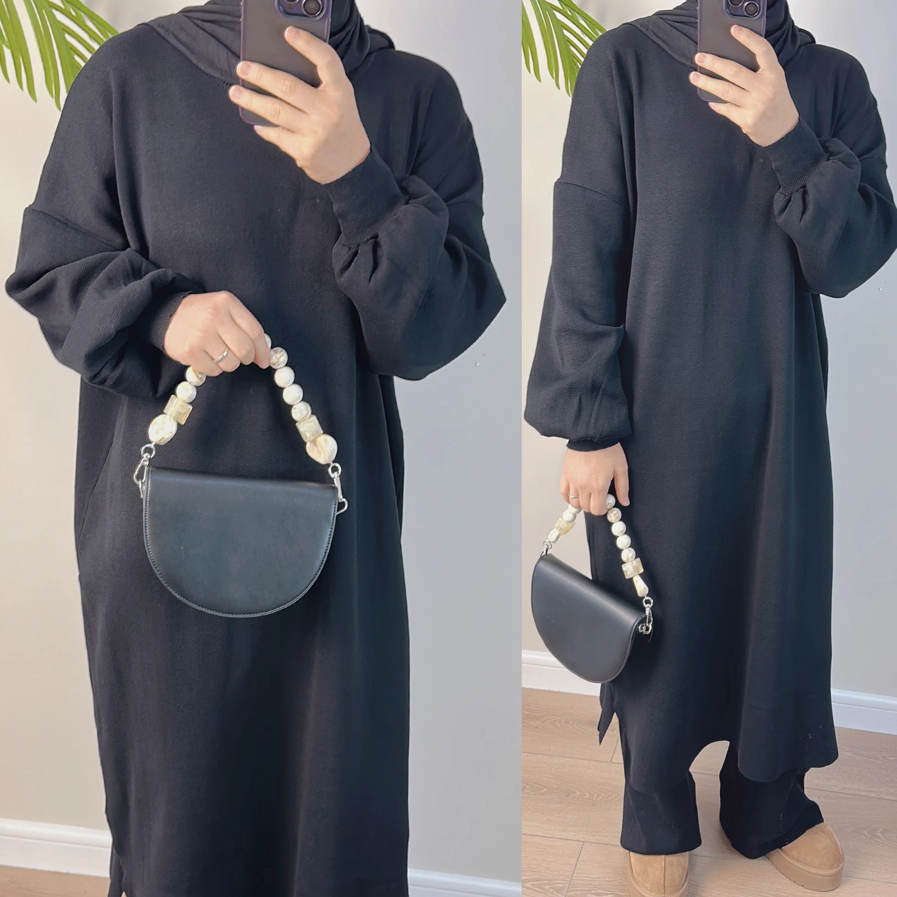2024Islamic 2 Piece Winter Abaya Knitted Robe Pant Abaya Set Muslim Women Traditional Modest Fashion Office Clothing Sweater