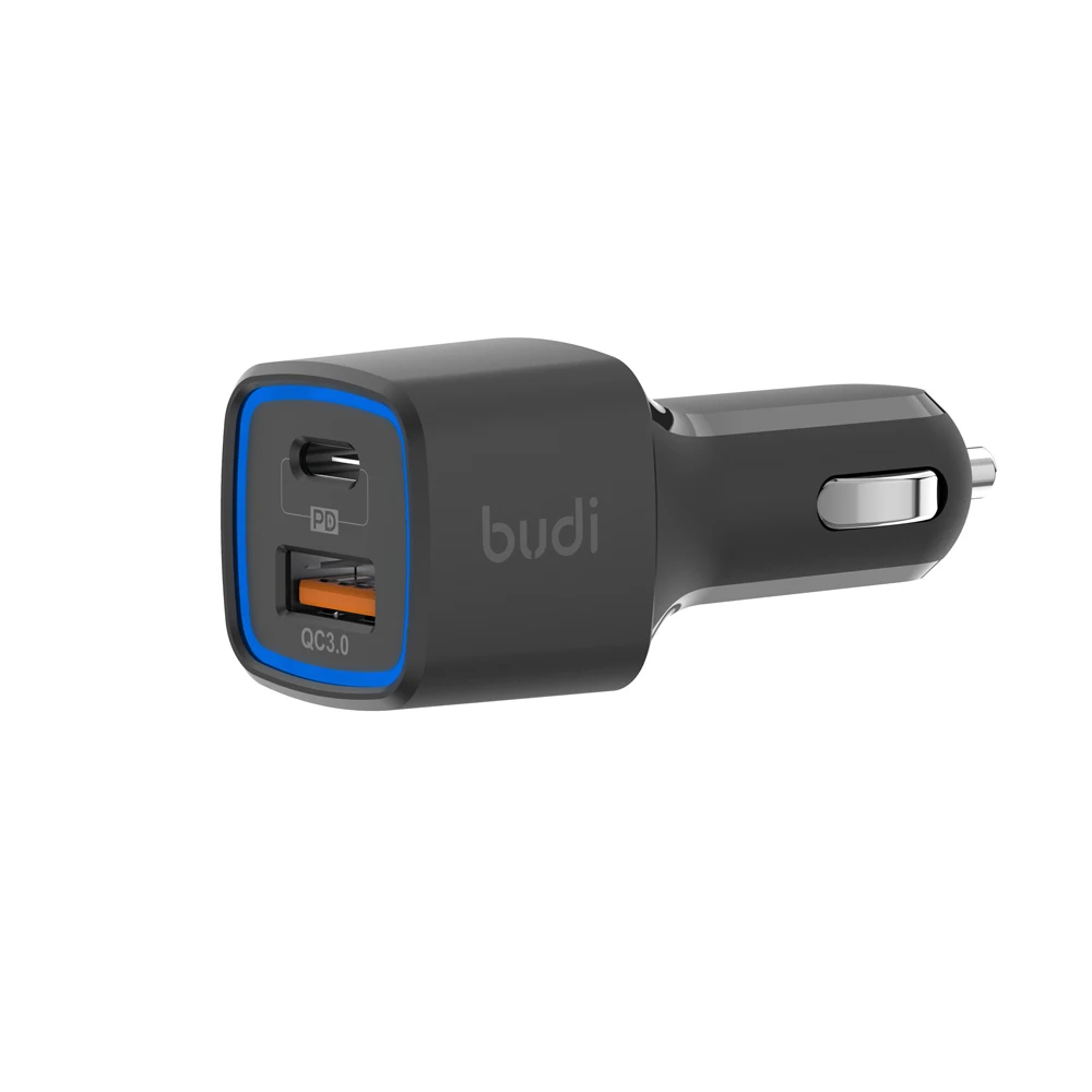 Budi умных зарядных порта usb для автомобиля зарядное устройство pd + qc3.0 двойной выход Автомобильное с технологией quick charge металлический корпус c автомобильное мобильных телефонов