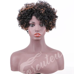 Unprocessed Brazilian 7 inch Short Kinky Curly Bangs Ombre Blonde No Lace Cuticle Aligend Virgin Human Hair Wig For Black Women