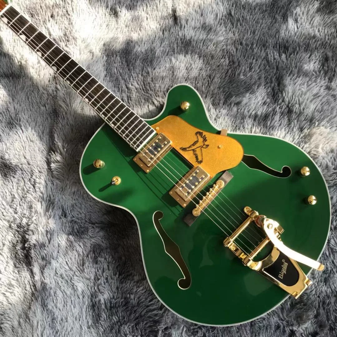Custom Semi Hollow Body Jazz Electric Guitar With Bigs Tremolo Special Quality Tuner in Green Color EMS Door to Door Delivery