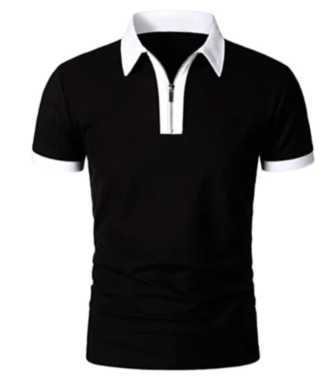 2023 Zipper Polo Shirts Navy Blue Color Matching Casual Men Polo Zipper Shirt