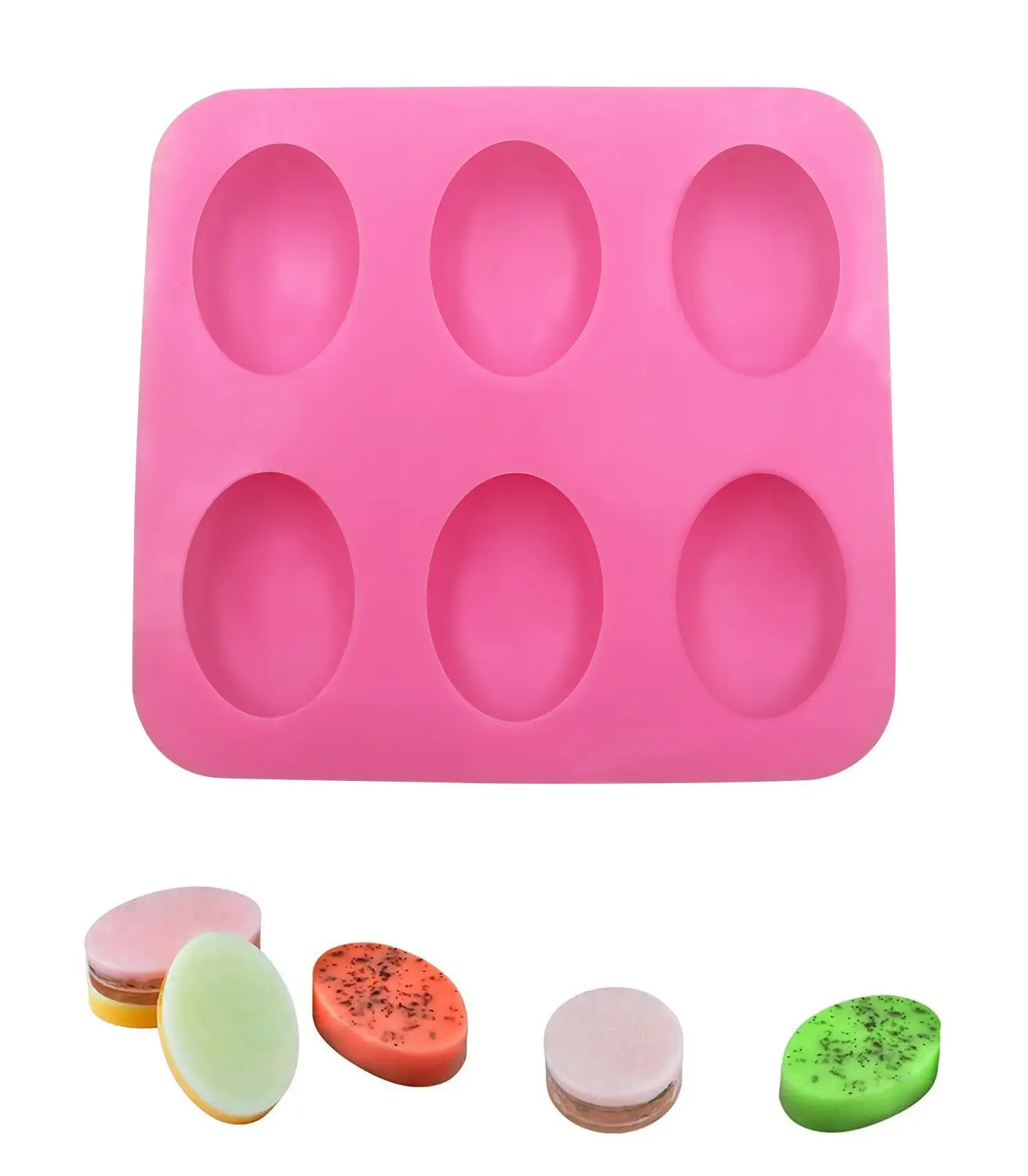 Не содержит Бисфенол А, антипригарная прочная силиконовая форма для мыла ручной работы овальной формы, 6 емкостей, форма для мыла, торта, свечи