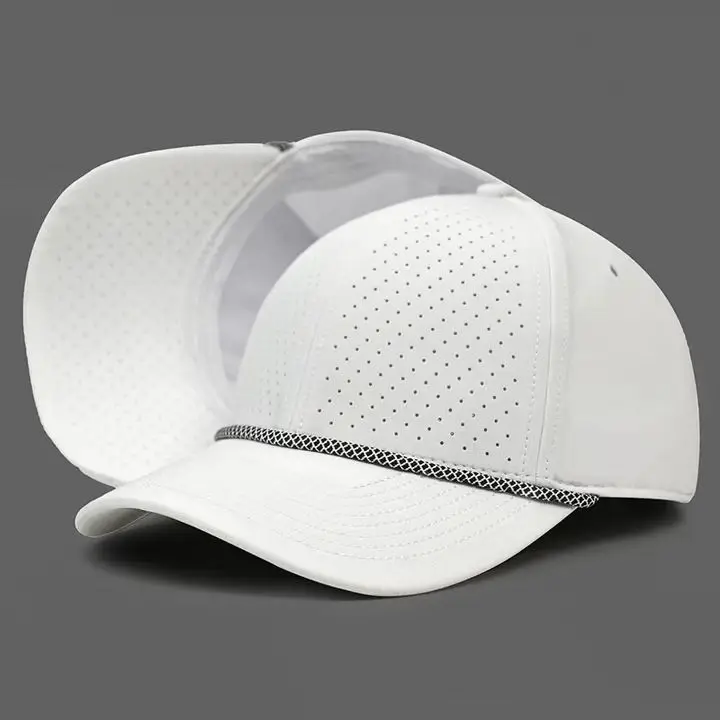 Wholesale Custom Logo 6 Panel Baseball Caps White High Quality Curved Brim Rope Hat Golf Outdoor Sport Baseball Cap