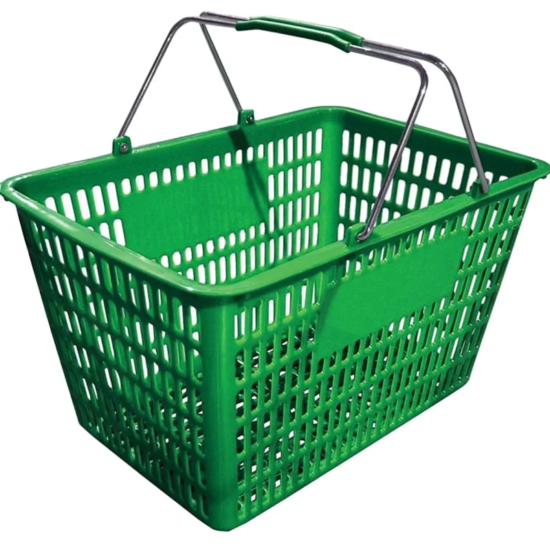 Customized Logos Supermarket Hypermarket Retail Store Metal Handle Shopping Basket 25L