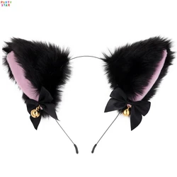Hot Sale Party Halloween Headband Ribbon Bow Bell Plush Hair Accessories Cute Cat Ears Girl Headdress