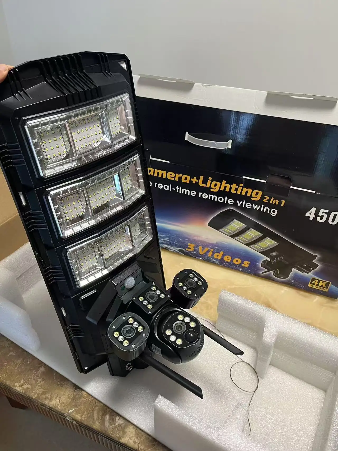 Omsen Hot Sale Smp- Xa01 3 In 1 Solar Powered Sun Street Lamp Light 450W With Camera Cctv Wifi 4G Sim Card For Farm Garden