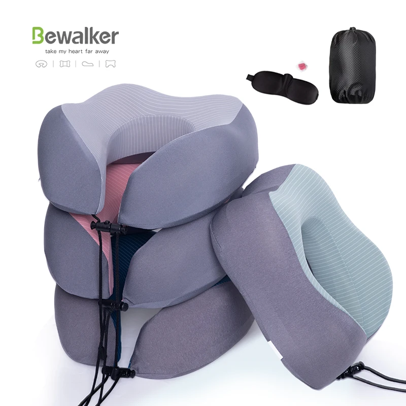 Bewalker cooling fabric Memory Foam Airplane Travel Pillow Solid Neck Cervical U Shape Pillow