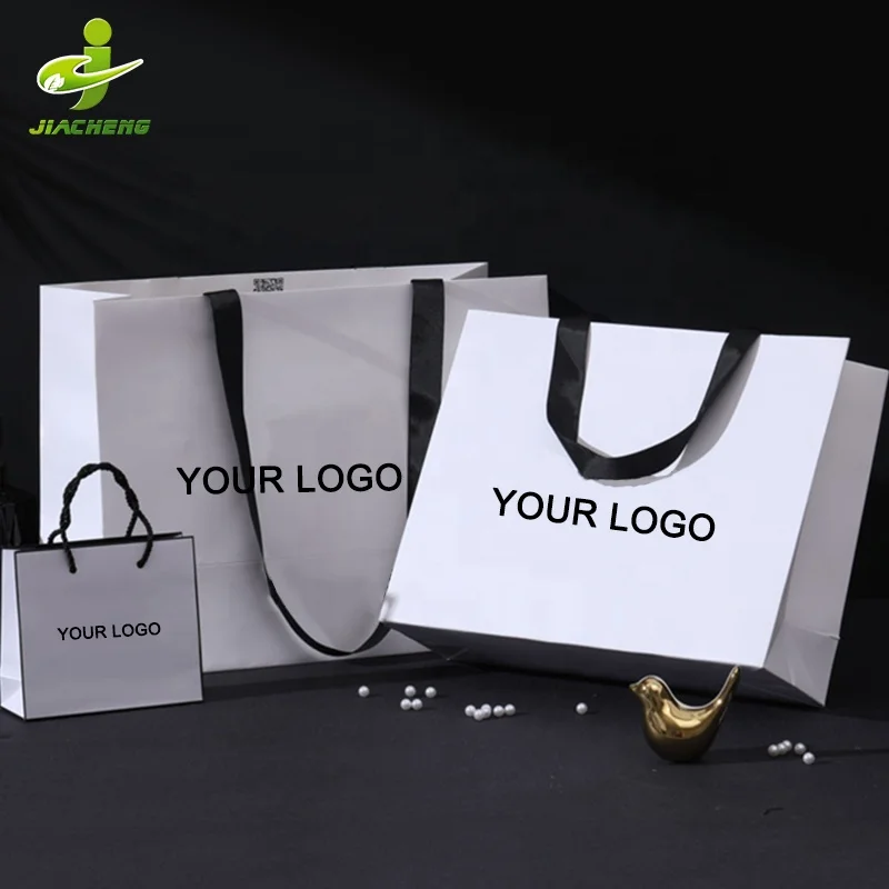 JIACHENG hard personalized white gold luxury brand jewelry glitter sequin embossed custom craft shopping paper gift bag