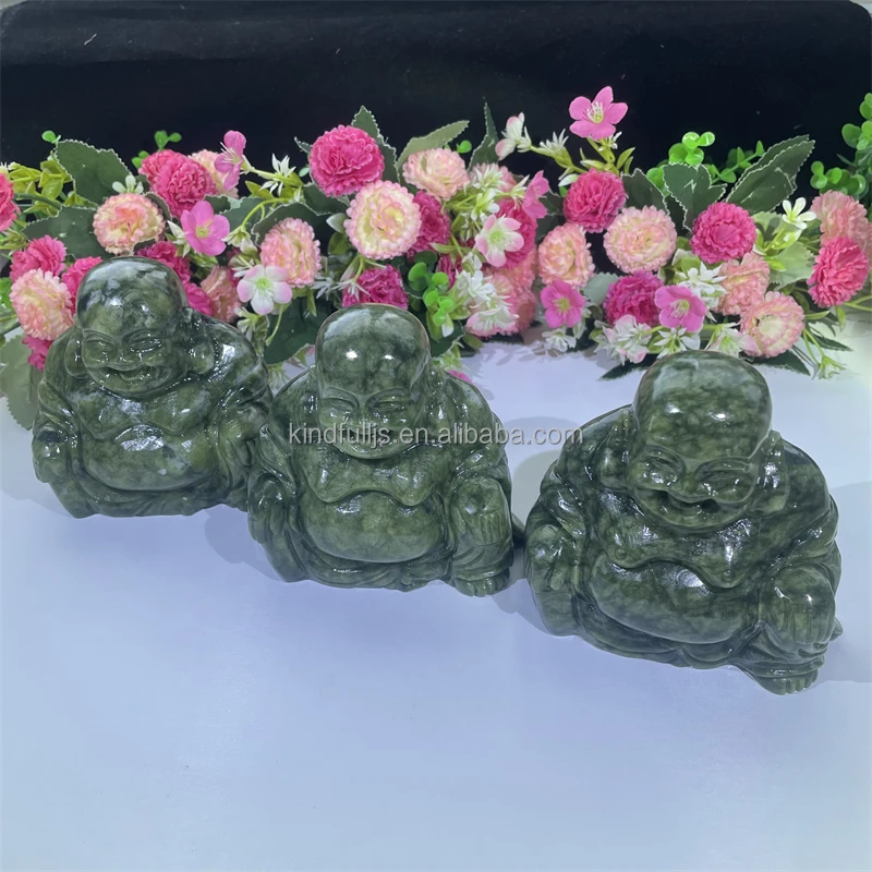 Crystal Buddha Natural Healing Gemstone Xiuyan Jade Happy Buddha Crystal Craft For Decor