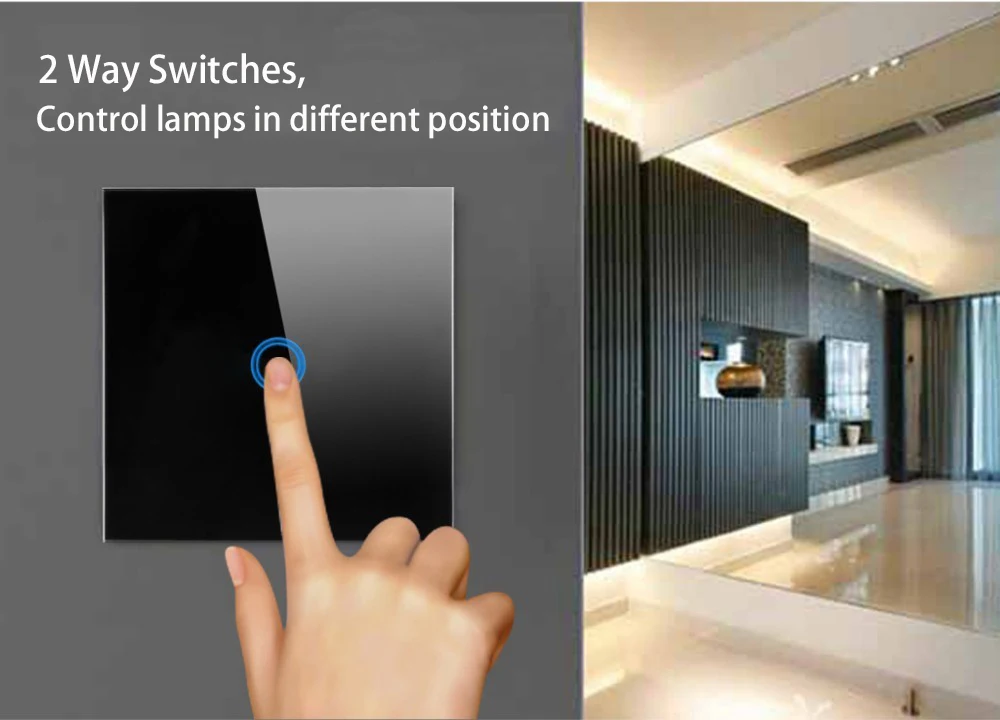 1 Gang 2 Way Control Wall Light Touch Switch Wall Light Touch Screen Switch, Crystal Glass Panel