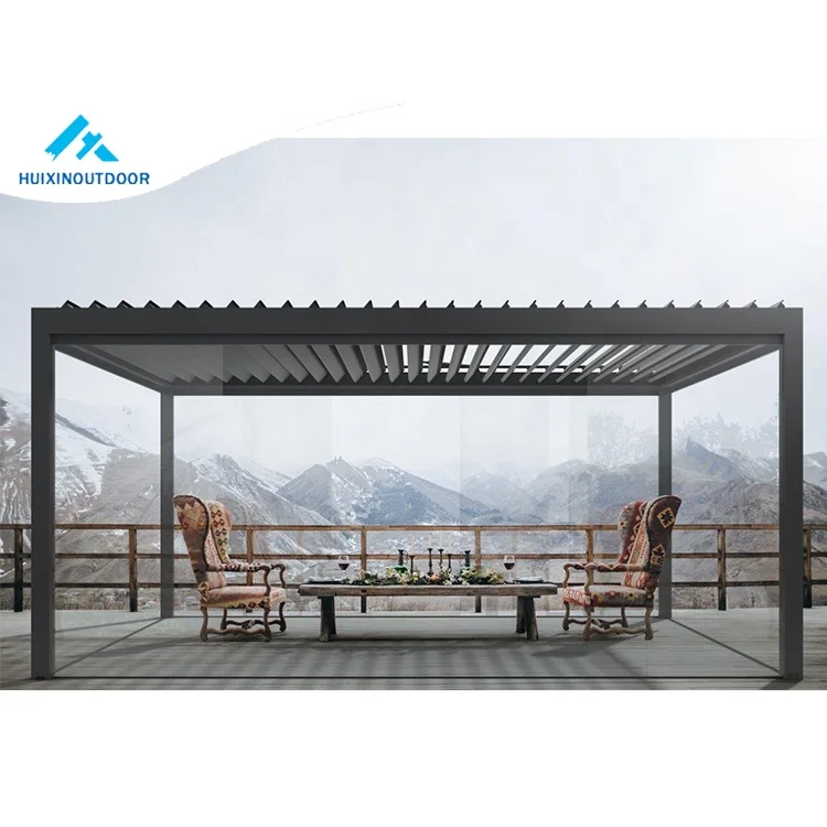 Aluminum Outdoor Gazebo Hardtop Retractable Louvered Bracket Pergola Aluminium Bioclimatic Pergola Motorized Aluminium 10 Year