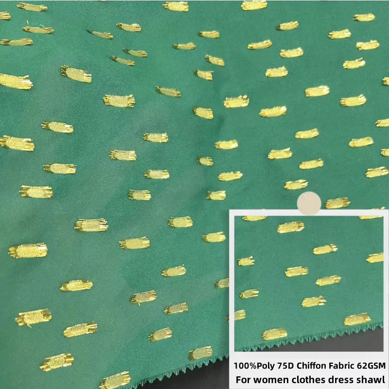 Yarn Dyed Gold Lurex 100Polyester jacquard Fabric cut flower chiffon fabric for blouse