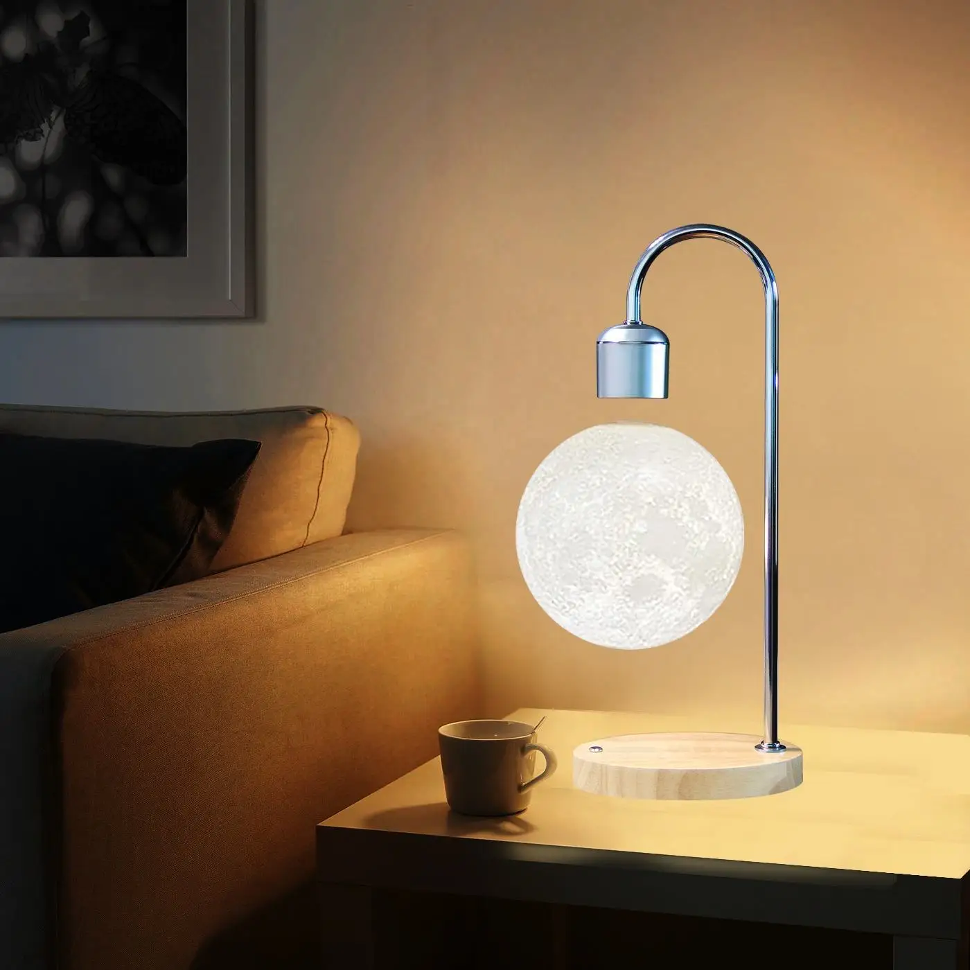 3D Printed Magnetic Levitating Moon Desk Light Study Reading Light Mobile Phone Wireless Charger Home Decor Table Lamp