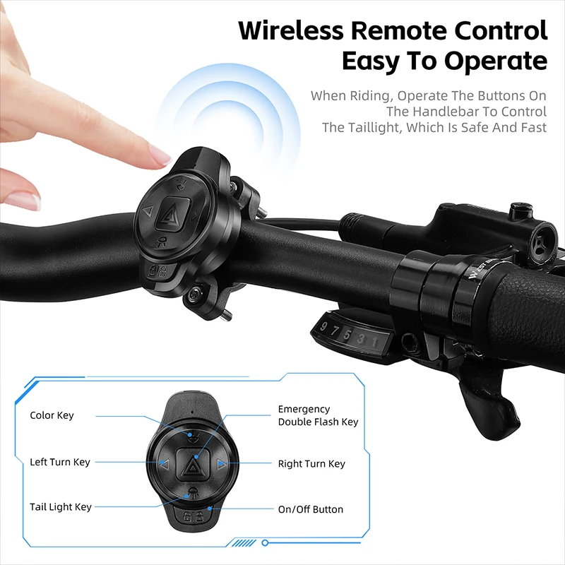 WEST BIKING New Button Control Rear Light Waterproof Turning Signal Warning Led Bike Bicycle Tube Rear Light Led Taillight