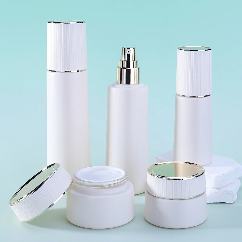 luxury cosmetic packaging serum glass bottle with dropper pump for essential oil lotion white porcelain