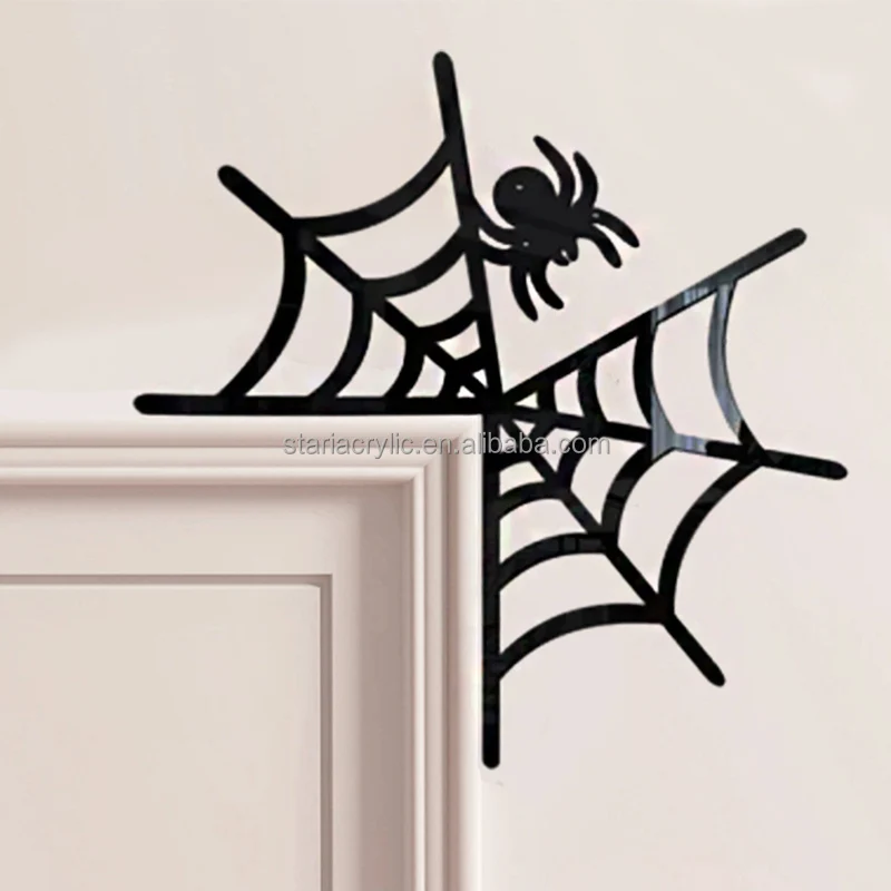 Halloween Door Corner Sign Ornament Black Acrylic Door & Window Corner Signs Switch Wall Sticker for Home Halloween Decor